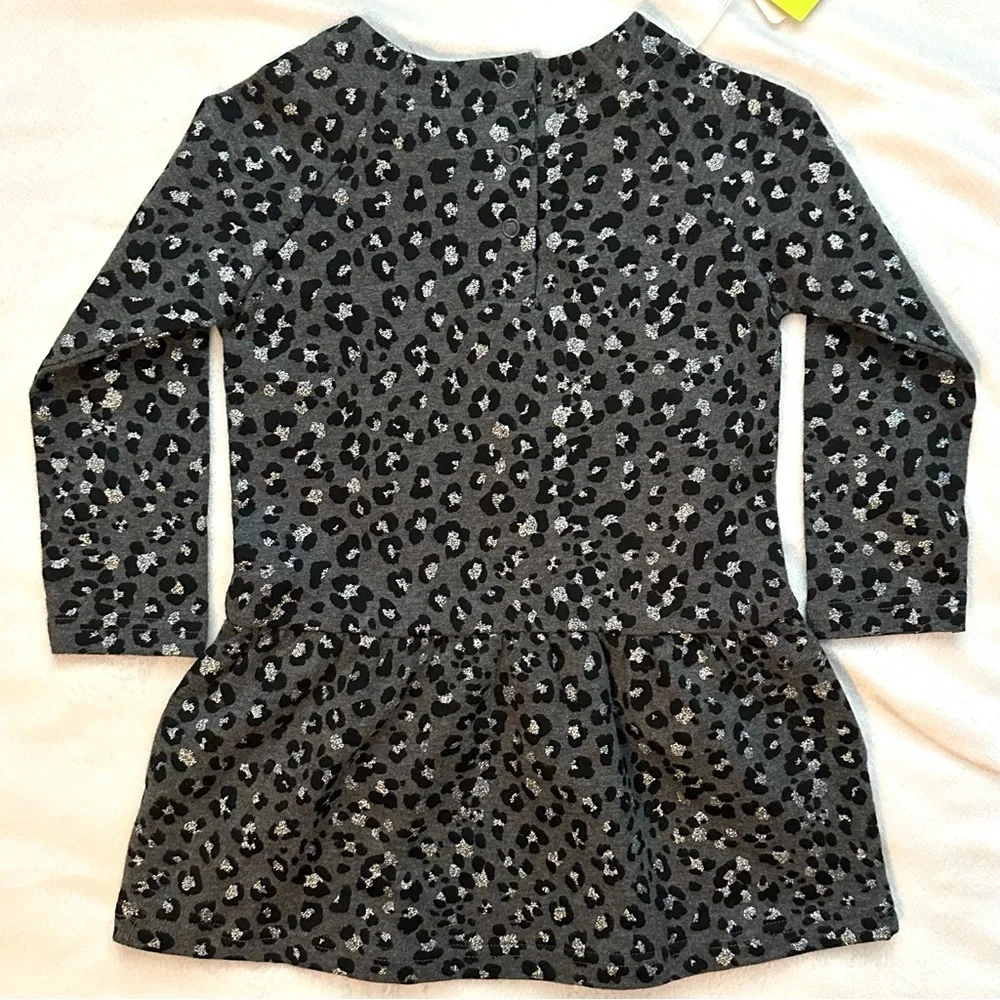Primigi Leopard Print Long Sleeve Dress Baby 18M Gray Black Silver Cotton NTW